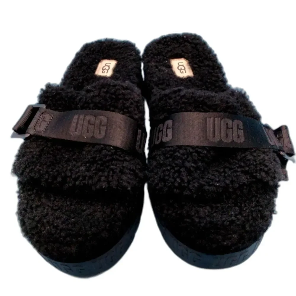UGG Fluffita Black Platform Slides - Size 8 - EUC